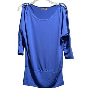 Patty Boutik (PattyBoutik) Dark Blue Cold Shoulder Blouse - Medium